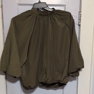 Worthington Olive Balloon-Sleeve Mock Neck Blouse